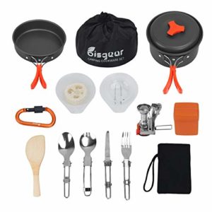 Bisgear 16 Pcs Camping Cookware Stove Carabiner Folding Spork Set Outdoor Camping Hiking Backpacking Non-Stick Cooking… 11