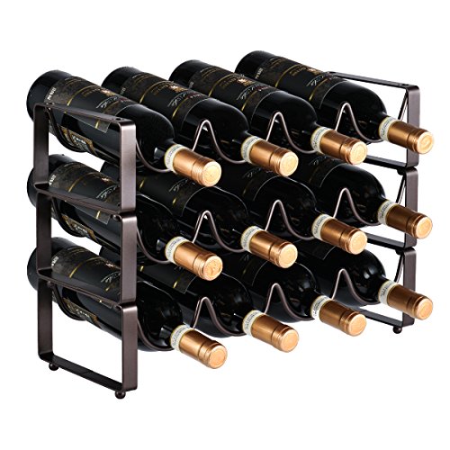 PENGKE 6 Bottles Metal Wine Rack,Countertop Freestanding Wine Bottle Storage Holder,Space Saver for Red White Wines,Gold 