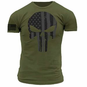 American Battle Flag Warrior Skull Military Green Premium Athletic Fit T-Shirt (Large) 6