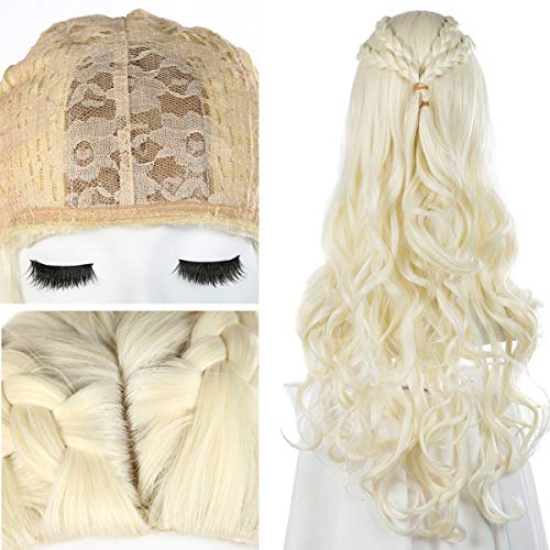 Long Curly Blonde Braid Cosplay Wig for Women Halloween Costume Hair Wig (Light blonde) 2