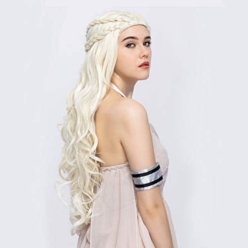 Long Curly Blonde Braid Cosplay Wig for Women Halloween Costume Hair Wig (Light blonde) 3