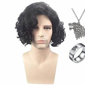 Jon Snow Halloween Cosplay Costume Wig Game of Thrones Short Hair With Necklace Ring 17