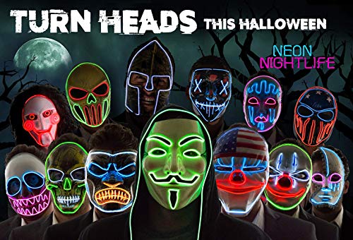 NEON NIGHTLIFE Light Up V for Vendetta Anonymous LED mask, Guy Fawkes Mask, One Size 1