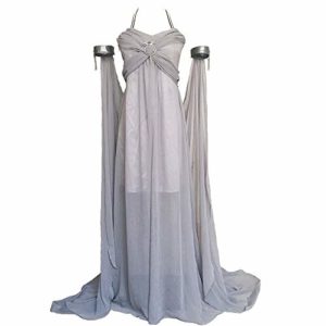 Xfang Women's Chiffon Dress Halloween Cosplay Costume Grey Long Train Dress 30