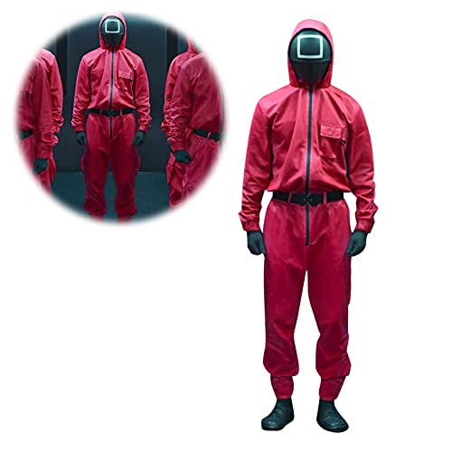 Squid Games Costume Set with Suit, Belt, Gloves, Mask, Square Helmet 3