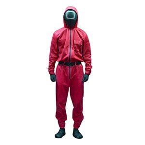 Squid Games Costume Set with Suit, Belt, Gloves, Mask, Square Helmet 12